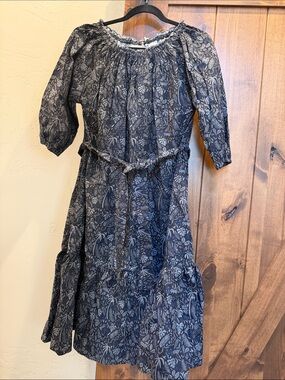 Mata Traders Navy Floral Puff-Sleeve Dress with Belt